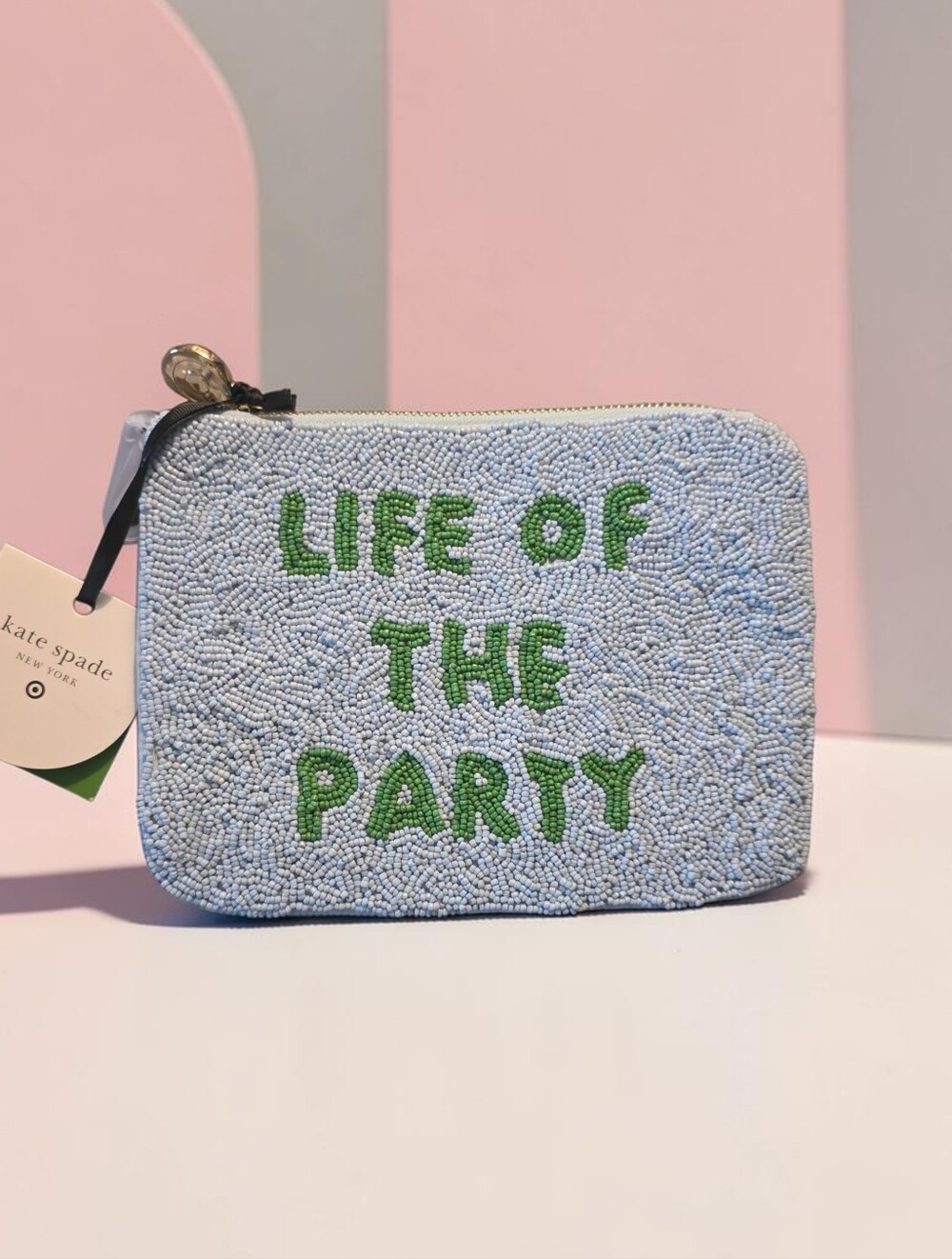 NWT Kate Spade X Target "Life of the Party" Beaded Pouch in Light Blue and Green